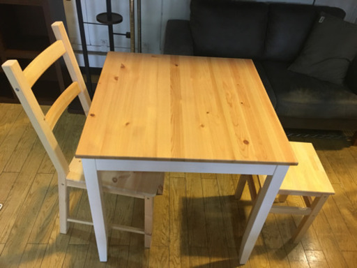 美品 IKEA イケア ダイニング3点セット LERHAMN IVAR ODDVAR パイン材