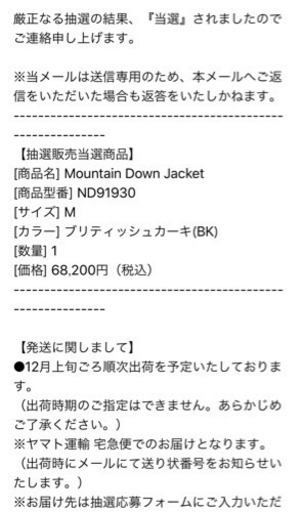 レア品 定価です ノースフェイス マウンテンダウンジャケット Mサイズ ND91930 抽選当選品