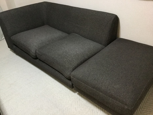 二人掛けソファ ファブリックスツール付き ブラウン 足付 中古