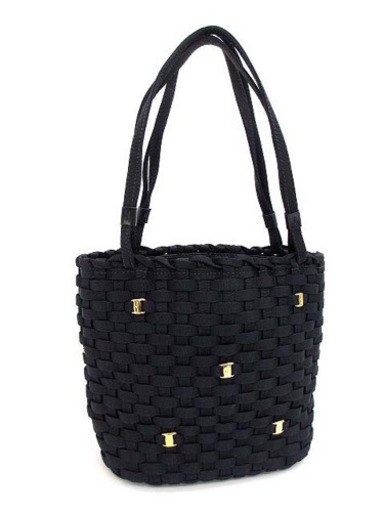 美品 フェラガモ ナイロン 編み込み ヴァラ ミニ ハンドバッグ