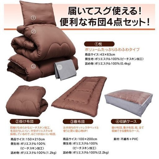 【 未使用 】 ほこりの出にくいシングル布団４点セット