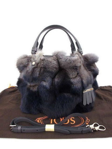 未使用 TOD'S トッズ フォックスファー 2way フラワーバッグ