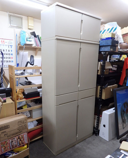 起立木工 ダイニング 食器棚 N105 アイボリーウレタン 家具 インテリア W 900×H 2200(1800)×D 420mm 新札幌発