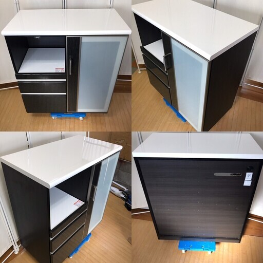 キッチンカウンター　ポスティア90BK　光沢木目調　ミドルレンジボード　食器棚　ニトリ　フルスライドレール