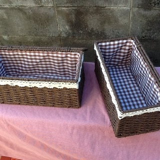 【値下げさんきゅう価格】2個セット アジアン家具の蓋付収納ボックス 小さな籠の画像