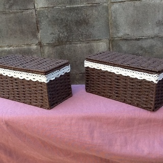 【値下げさんきゅう価格】2個セット アジアン家具の蓋付収納ボックス 小さな籠の画像