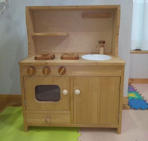 ★天然木製おままごとキッチン★無垢オーガニックナチュラルウッド★