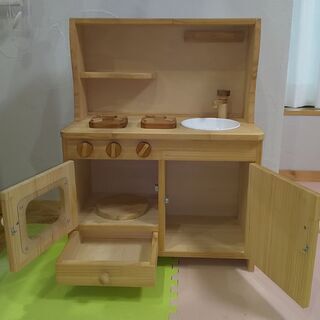 ☆天然木製おままごとキッチン☆無垢オーガニックナチュラルウッド☆