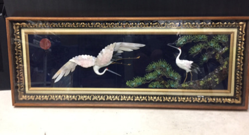 天然石 鶴と松 額入り