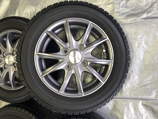 スタッドレスタイヤ155/65Ｒ/13　ＥＵＲＯＭＡＸ１３インチアルミ 4穴　PCD100　ホンダライフ等に