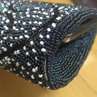 ビーズ ハンドバッグ 紺 ブルー パーティや和装にの画像
