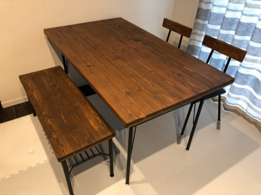 kelt 【ケルト】 ダイニング4点セット 無垢材 アイアン 140ダイニングテーブル チェア2脚 ベンチ 棚付き ヴィンテージ 棚付き