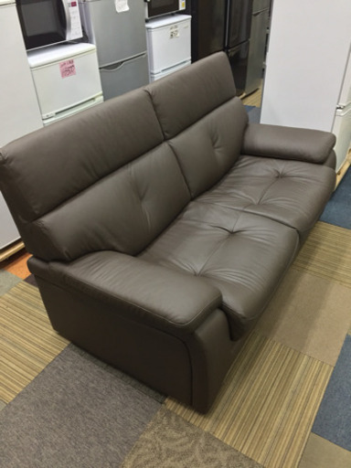 【大田区送料無料】 ソファ 2P 皮張り ブラウン