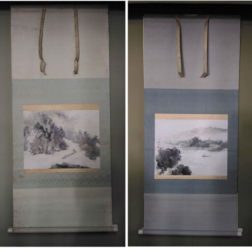c386 掛軸 藤井松山 共箱 春夏秋冬 四幅対 紙本 日本画 蔵出