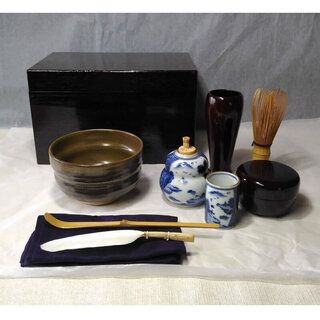 c611 茶箱 桑 野点セット 抹茶碗 仕服付き 棗 茶道具