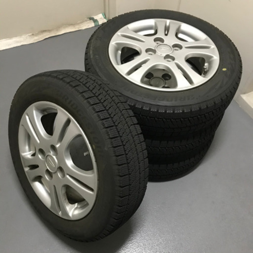 130-1ブリヂストンVRX2 155/65R14 14×4.5J +45 ダイハツ純正アルミホイール付4本セット2018年製造バリ山BRIDGESTONEスタッドレスタイヤ