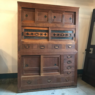 4尺 水屋 ダイヤガラス 棚 食器棚 収納 古材 箪笥 タンス