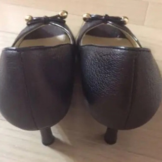 Dixsept オープントゥブラウンハイヒール 天然皮革 リボンゴールドの画像