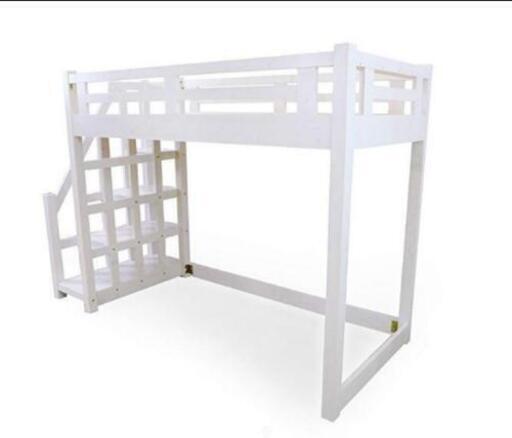 ロフトベッド 木製 階段タイプ 頑丈 ホワイト