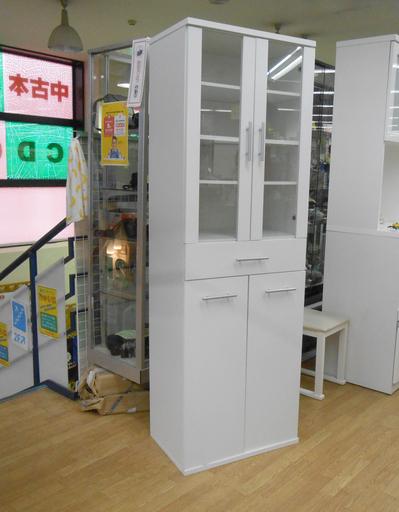 食器棚 幅59×奥行39×高さ180㎝ ホワイト/白 スリム キッチンキャビネット キッチン収納 ☆ PayPay(ペイペイ)決済可能 ☆ 札幌市 清田区 平岡
