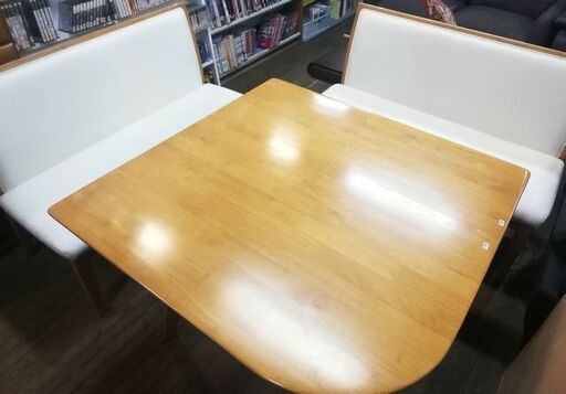 ベンチダイニングセット 3点 ホワイト 木製 テーブル幅約100cm 正方形 椅子 チェ  ア 背もたれあり