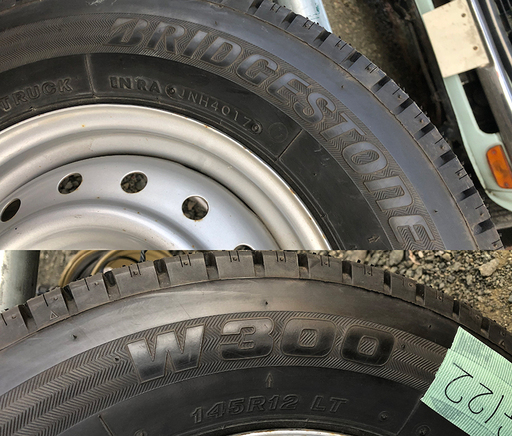 タイヤ付き鉄ホイール BRIDGESTONE　W300　145R12LT　17年製　12×3.50B　PCD100 4H（G122）