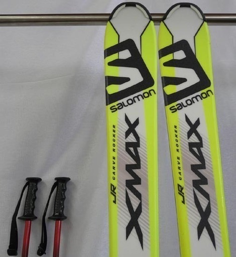 19Y0446 6S7 スキー Salomon XMAX 140cm ビンディング EZYTRAK ストック SCV ケース付き　中古