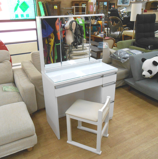 ニトリ 三面鏡 ドレッサー イス付き アンジュ 幅80㎝ 白エナメル