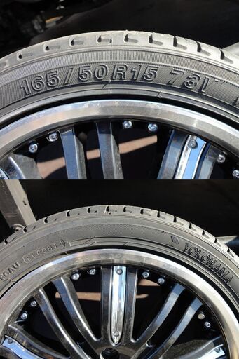 美品 夏タイヤ 軽自動車用 アルミホイール+タイヤ 165/50R15 4本セット ナット付