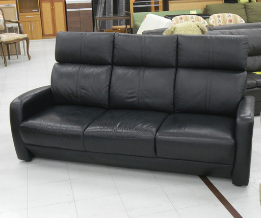 3人掛けソファ 長椅子 背もたれ外せます ハイバック ブラック 幅180cm 苫小牧西店