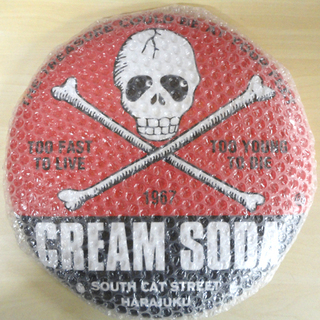 保管未使用品 クリームソーダ 丸看板 ブリキ ロカビリー レッド