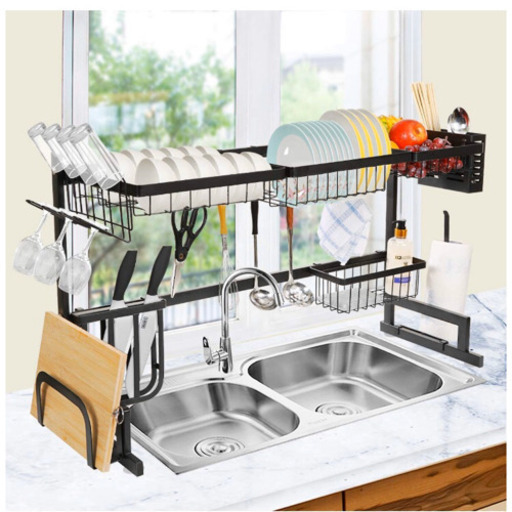 【最新改良版】シンク上 食器水切りラック 2段 洗い物 水切りかご ステンレス