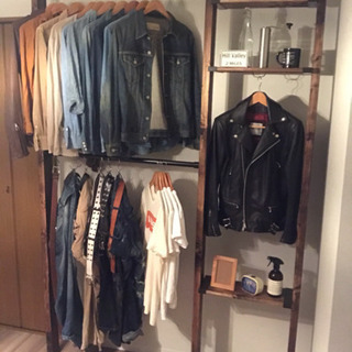 オーダーハンドメイド ブルックリン調ハンガーラック棚付き ジモティ価格の画像