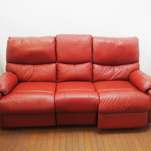 電動リクライニングソファ 3P ソファ レッド (IA47)