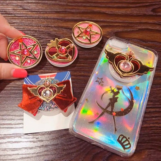 セーラームーンデザイン　スマホ落下防止 ポップソケット スマホスタンド グリップスタンド ハンズフリー　ピンクの画像
