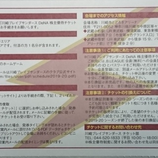 DeNA ディー・エヌ・エー 株主優待 2019-2020 川崎ブレイブサンダース チケット引換証　2枚分　男性名義の画像