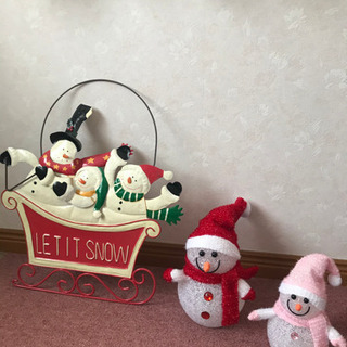  ★【お取引決定】クリスマスブリキの飾り＆雪だるまオブジェ3点セットの画像