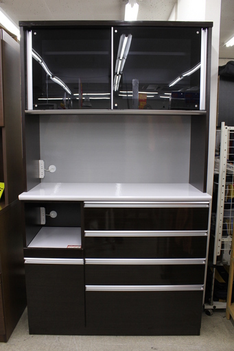 □キッチンボード　オープンボード　食器棚　レンジ台　【木村商事】　ブラウン