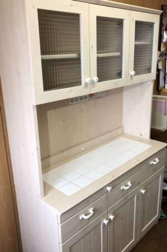 ☆美品・おしゃれ☆ ホワイト木目調 食器棚 キッチン ボード 値段交渉可能