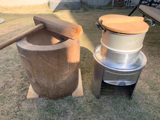 臼と杵　餅つき道具一式　『太鼓型　欅の臼』