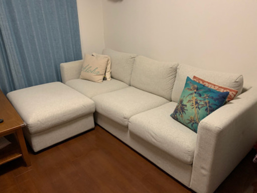 ソファ & オットマン　白　布製