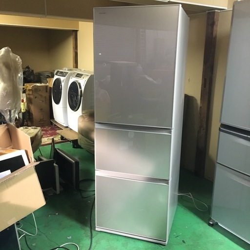 【12/23 終】2017年製 TOSHIBA ノンフロン 冷凍 冷蔵庫 GR-K36SXVL ガラストップドア 363L 3ドア シルバー 東芝 東KK