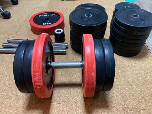 【値下げ?】ラバーダンベル＋フラットベンチ＋追加プレート　最大75KGセット　配達可