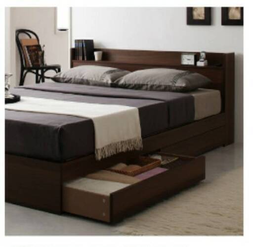 【11213】セミダブル・2杯収納・棚コンセント付きフロアベッド・DB