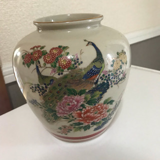 京都 九谷焼 覚山造 花瓶 花器 花生 孔雀図