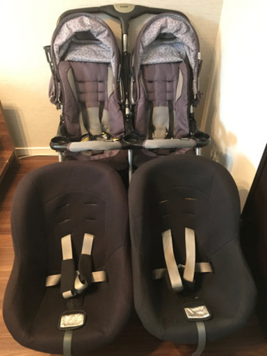 双子(二人乗り)ベビーカー＆回転式チャイルドシート2個セット②