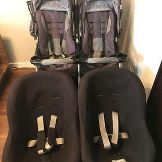 双子(二人乗り)ベビーカー＆回転式チャイルドシート2個セット②