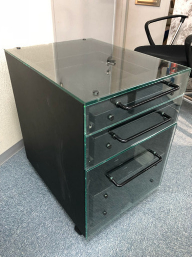 美品 オフィスデスクセット ガラス パソコンデスク
