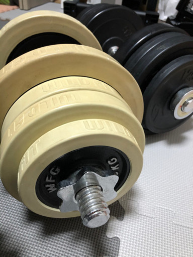 ラバーダンベル約100kg、フラットベンチ、wバー（値下げ交渉可能）