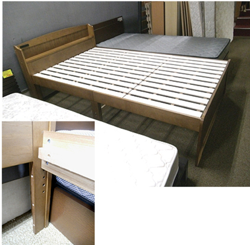 札幌【セミダブルベッド マットレスはFranceBed】宮付き 高さ調節可能 ふつう～かため やさしいブラウンカラー 茶色系 フランス